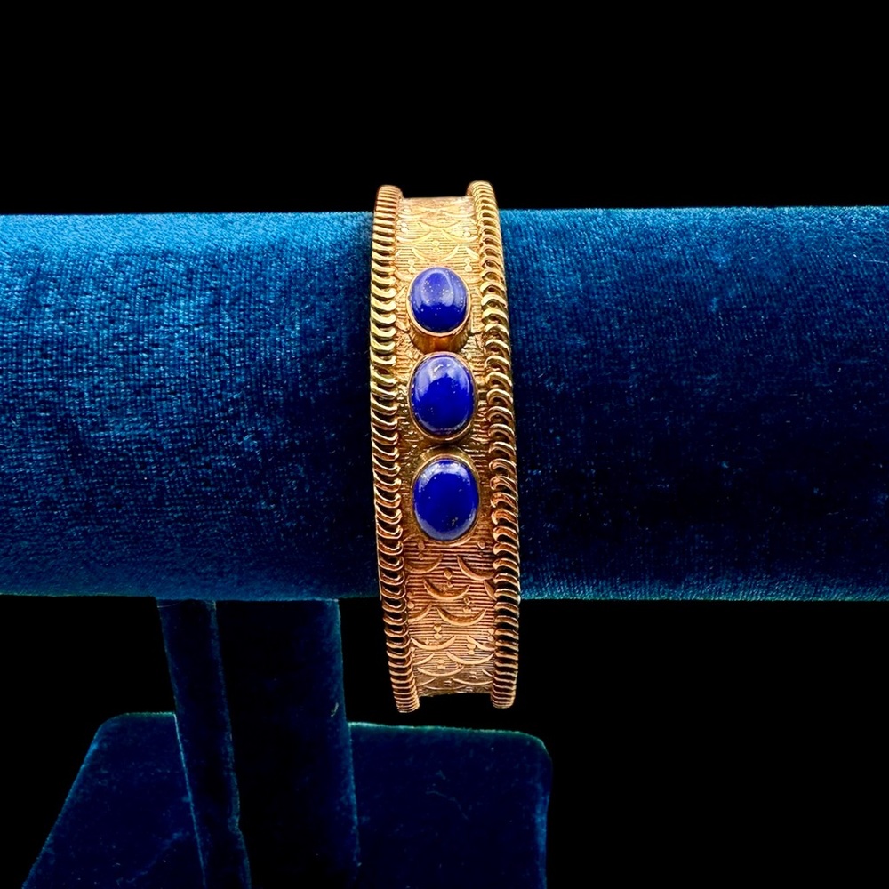 Solid Copper Bangle With Lapis Lazuli Stones - image 3